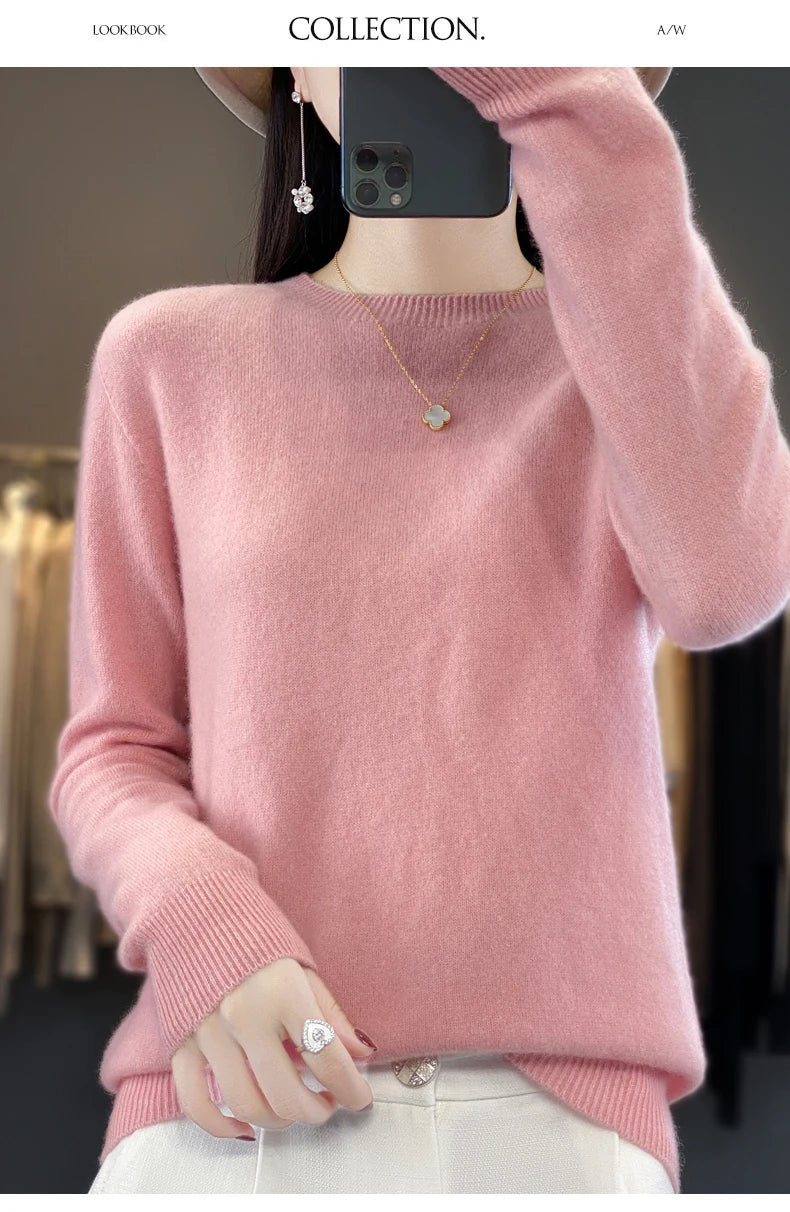 Wool Round Neck Top Fashion Versatile Knitted Loose Long Sleeve