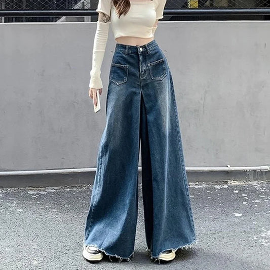Woman High Waist Vintage Designer Wide Leg Jeans