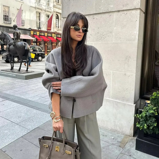 Women's Jacket V-neck Woolen Kimono