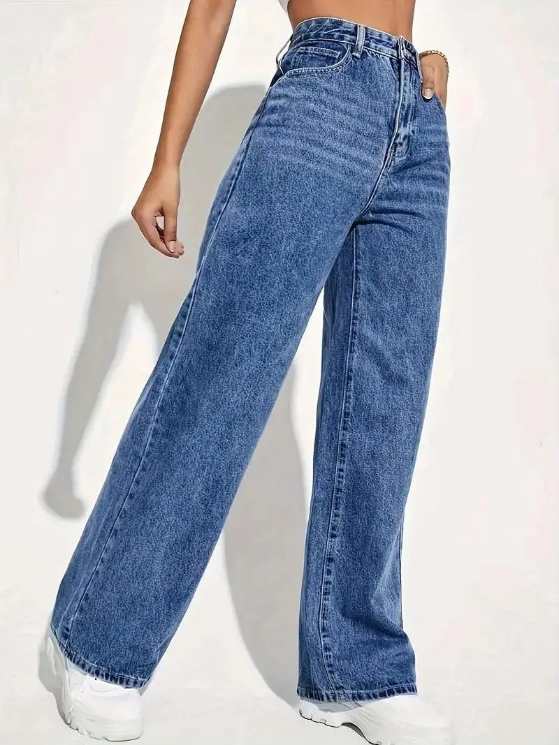 Wide-legged  High-waisted Straight Tube, Thin and Drape Jeans