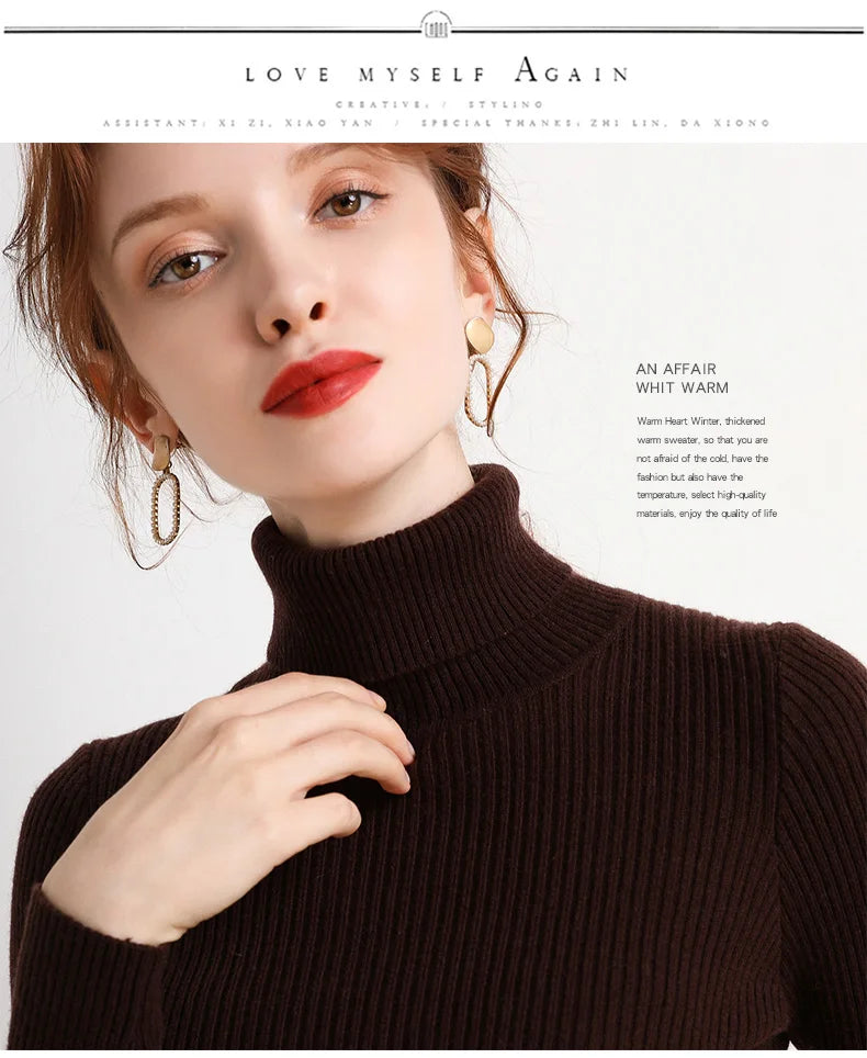 Heliar Women Fall Turtleneck Sweater Knitted Soft Pullovers Cashmere