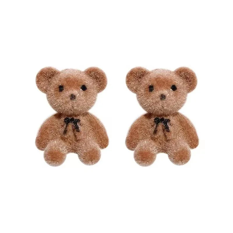 Cute Flocking Plush Bear Stud Earrings