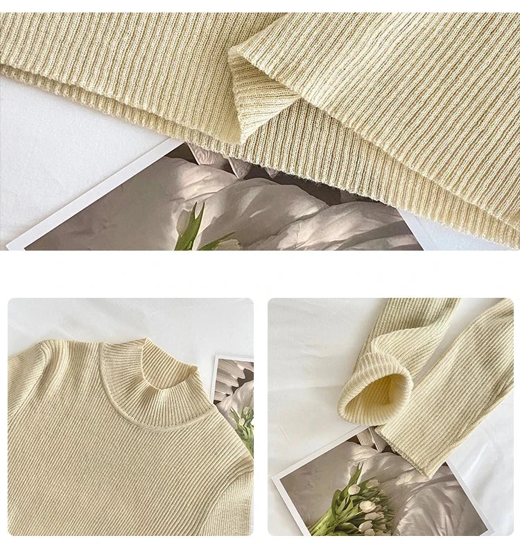 Autumn Winter Mock Neck Women Sweater Vintage
