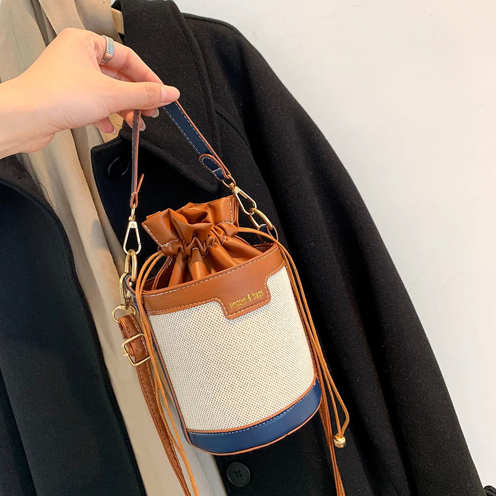 Women Vintage Patchwork Cylinder Shoulder Bag