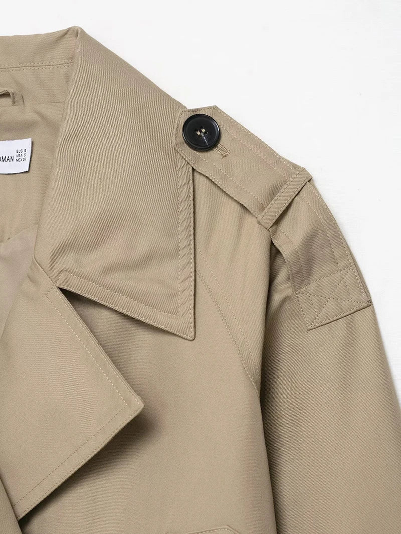 Double Breasted Short Coat Trench Turn-down Collar