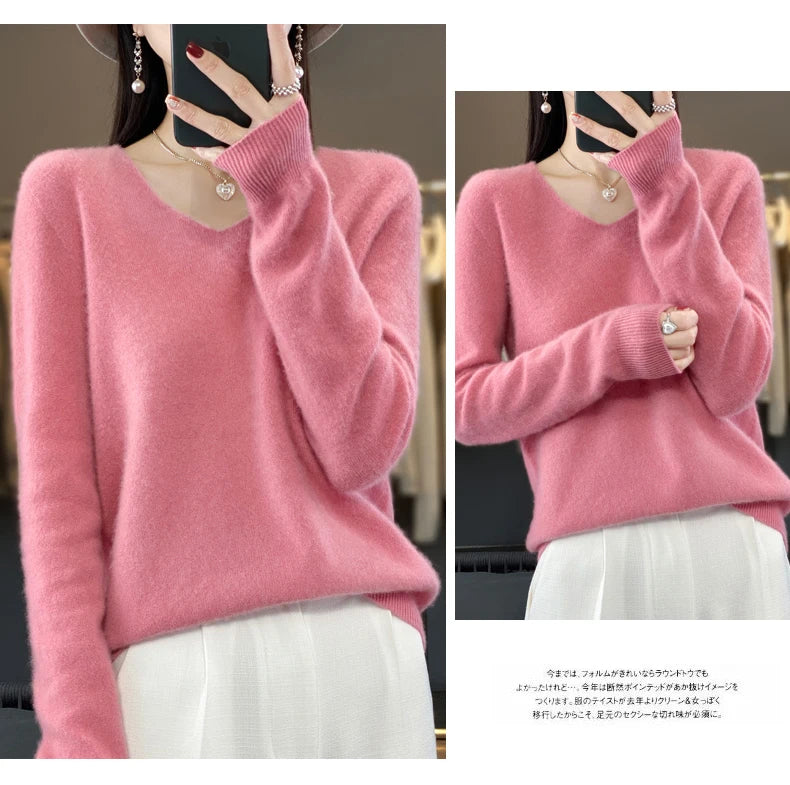 Merino Pure Wool V-neck Autumn And Winter Pullover Sweater