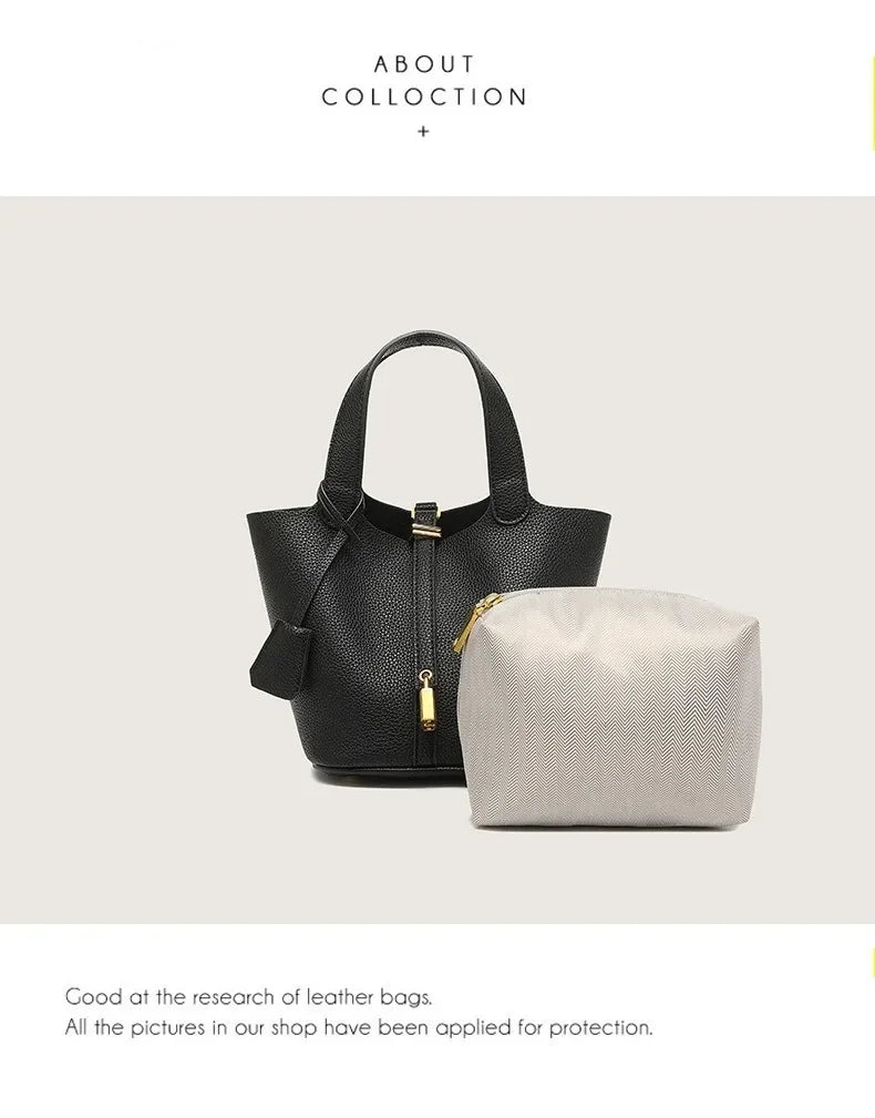 Large Capacity PU Handbag Basket Bucket Bag