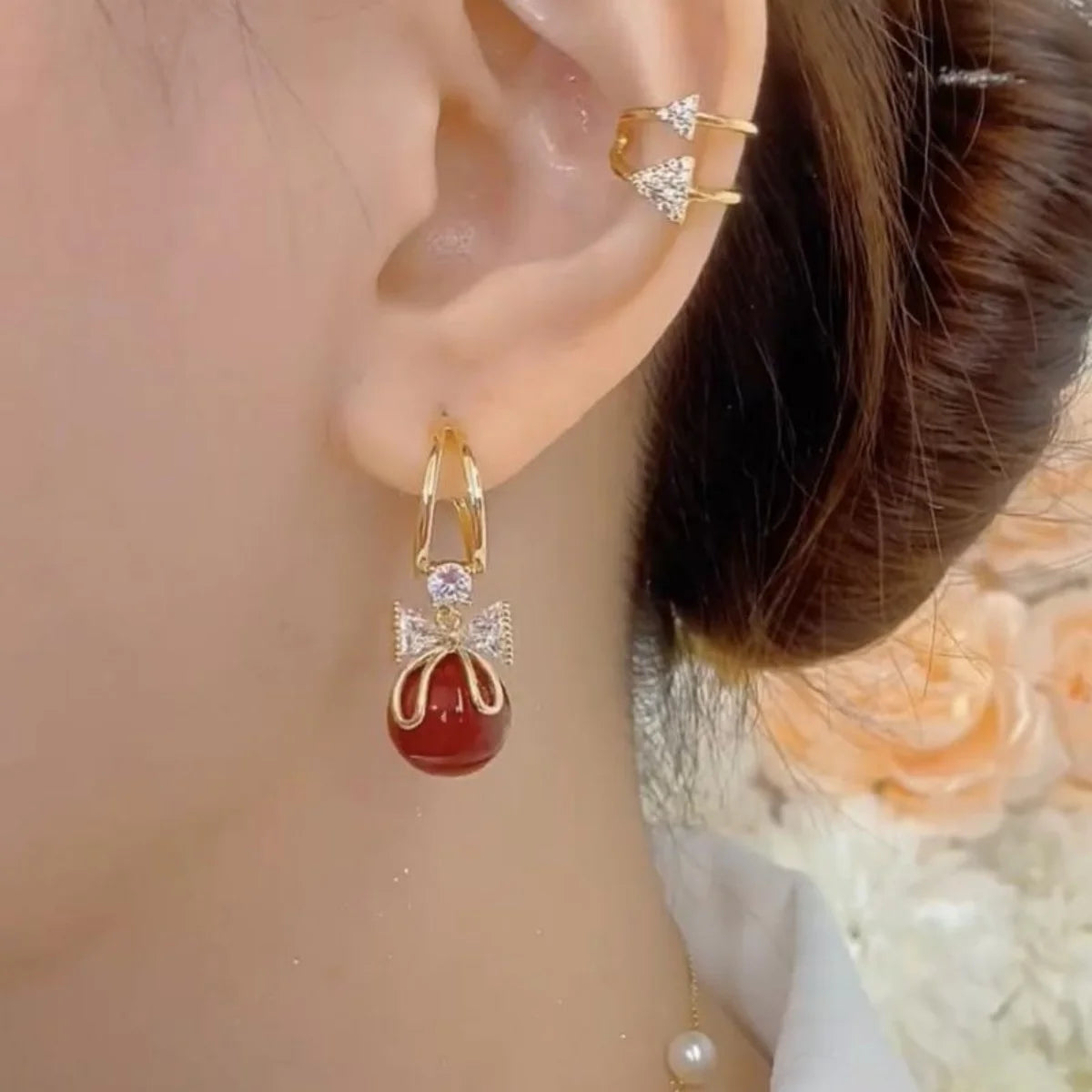 Korean Unique Design Zircon Bow Drop Earrings