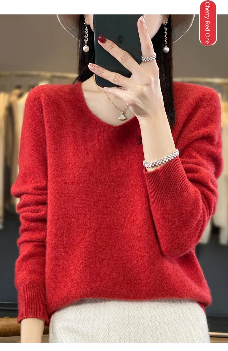 Merino Pure Wool V-neck Autumn And Winter Pullover Sweater