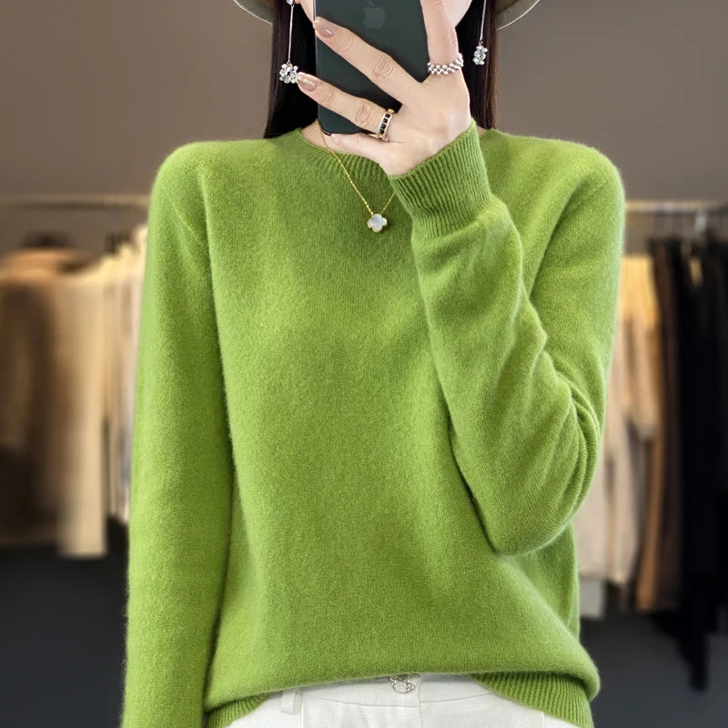 Wool Round Neck Top Fashion Versatile Knitted Loose Long Sleeve