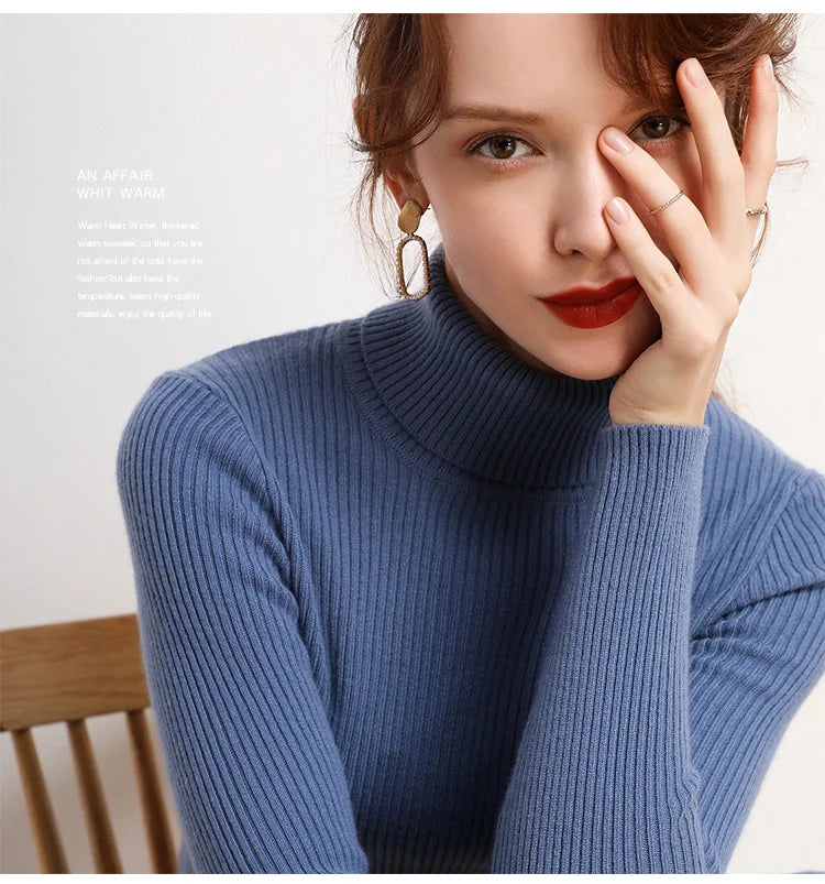 Heliar Women Fall Turtleneck Sweater Knitted Soft Pullovers Cashmere