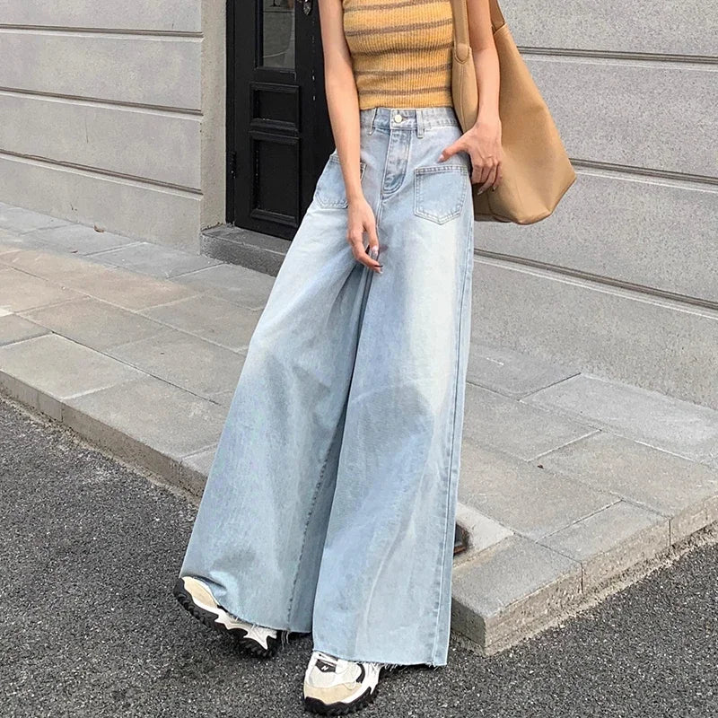 Woman High Waist Vintage Designer Wide Leg Jeans