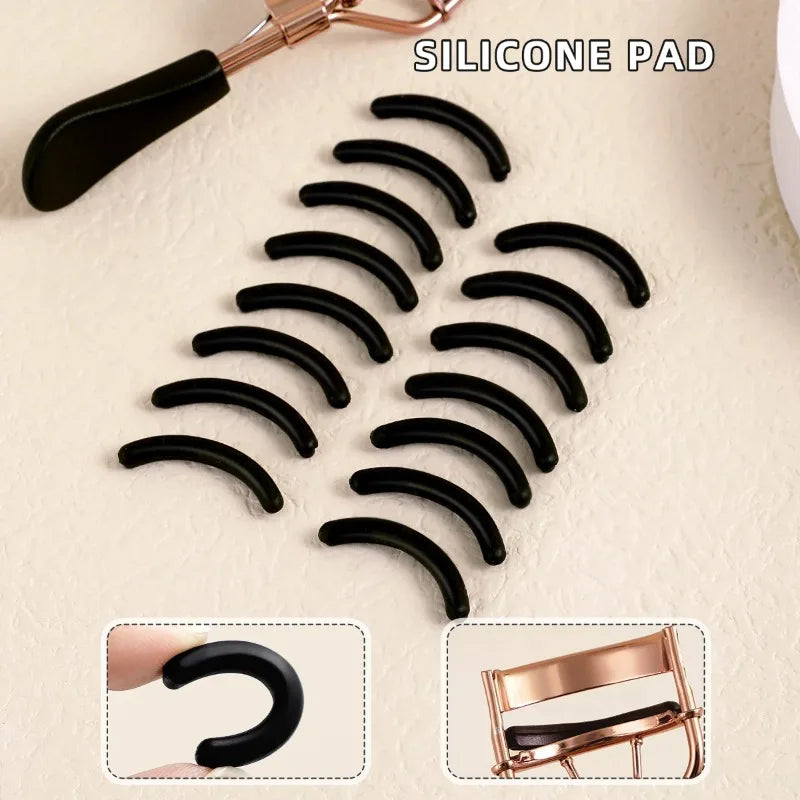Portable Eyelash Curler with 15 Silicone Pads and Stainless Steel Eyelash Curler,
