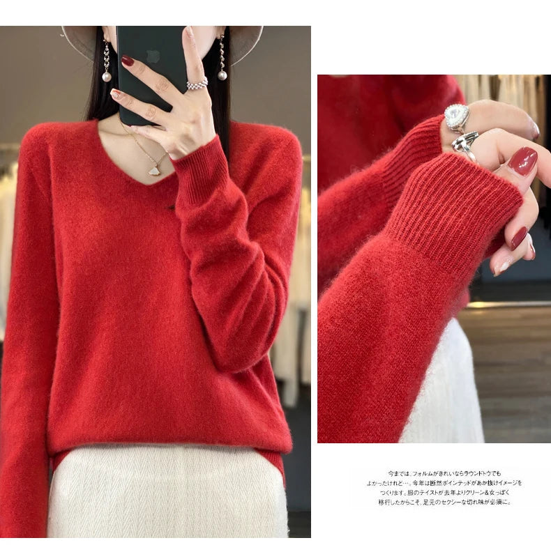 Merino Pure Wool V-neck Autumn And Winter Pullover Sweater
