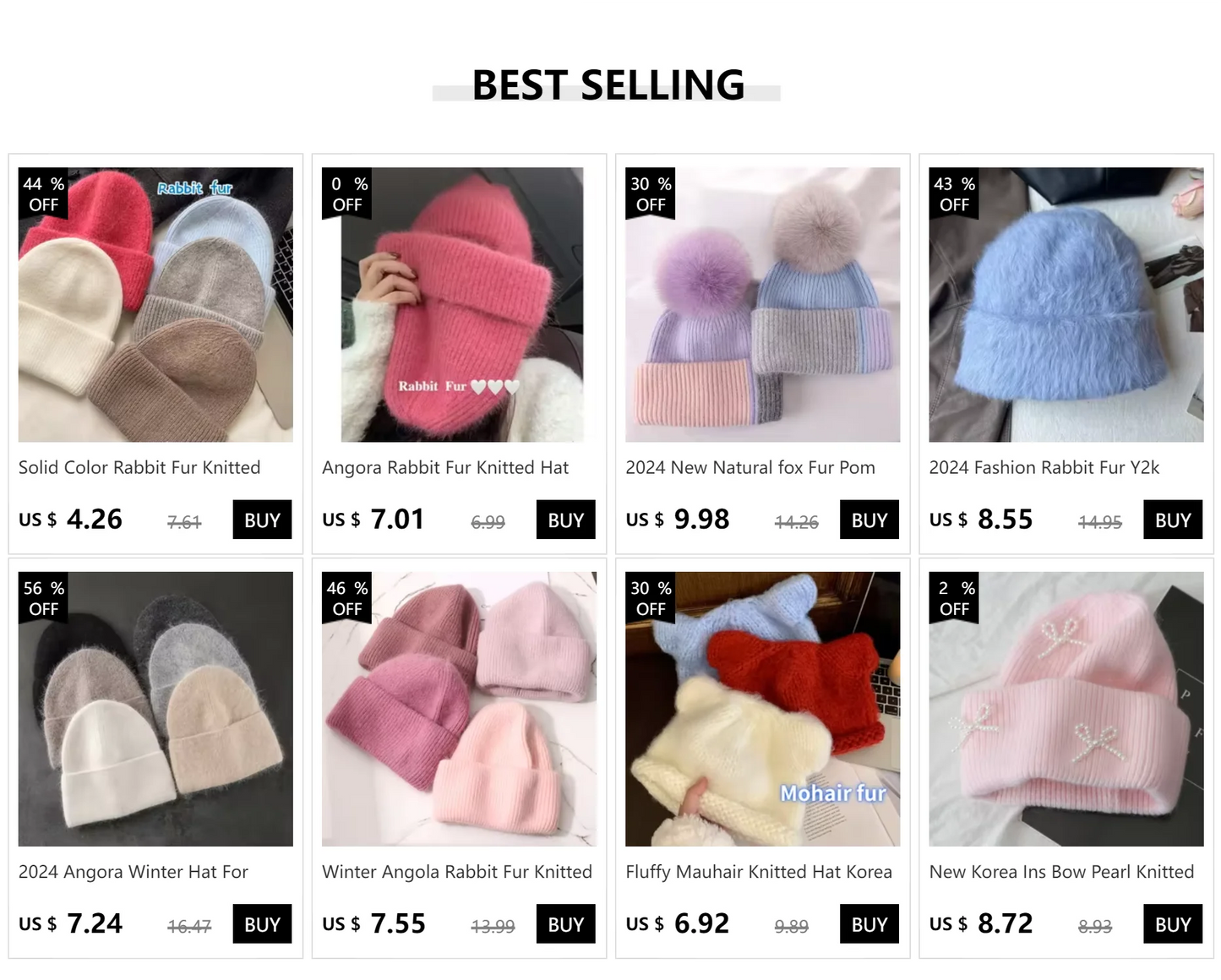 Winter Angola Rabbit Fur Knitted Beanies