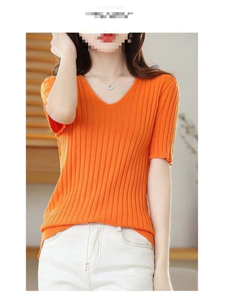 Women's V-neck Short-Sleeved Exquisite Cashmere
