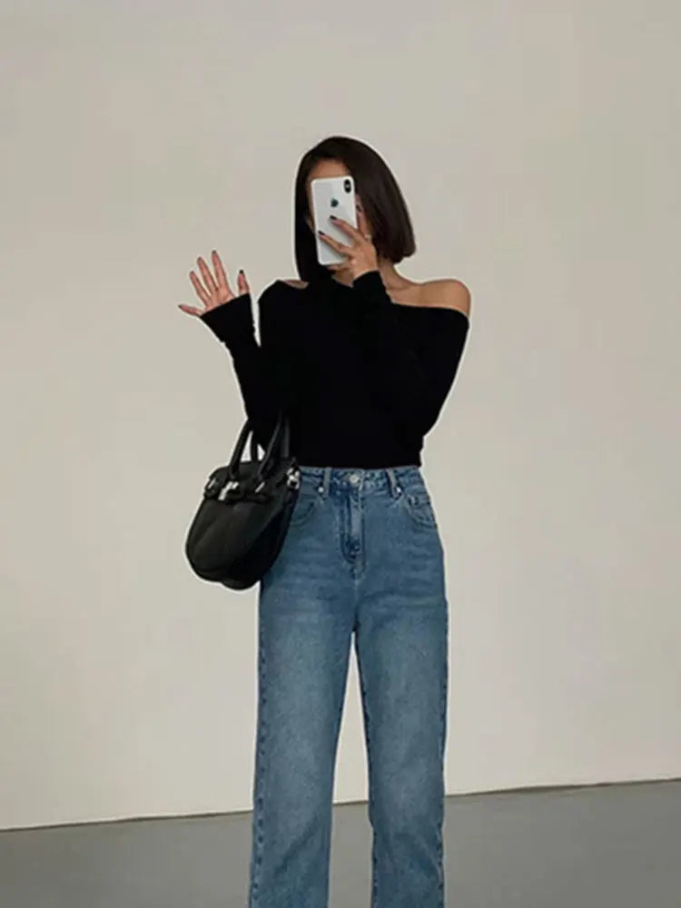 Collar Off-shoulder Long-sleeved