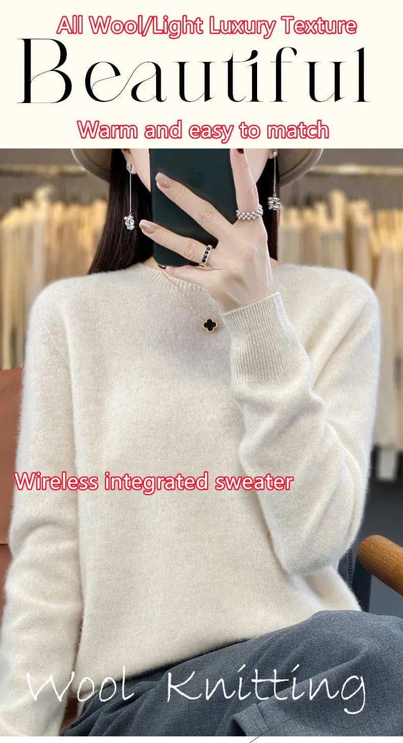 Wool Round Neck Top Fashion Versatile Knitted Loose Long Sleeve