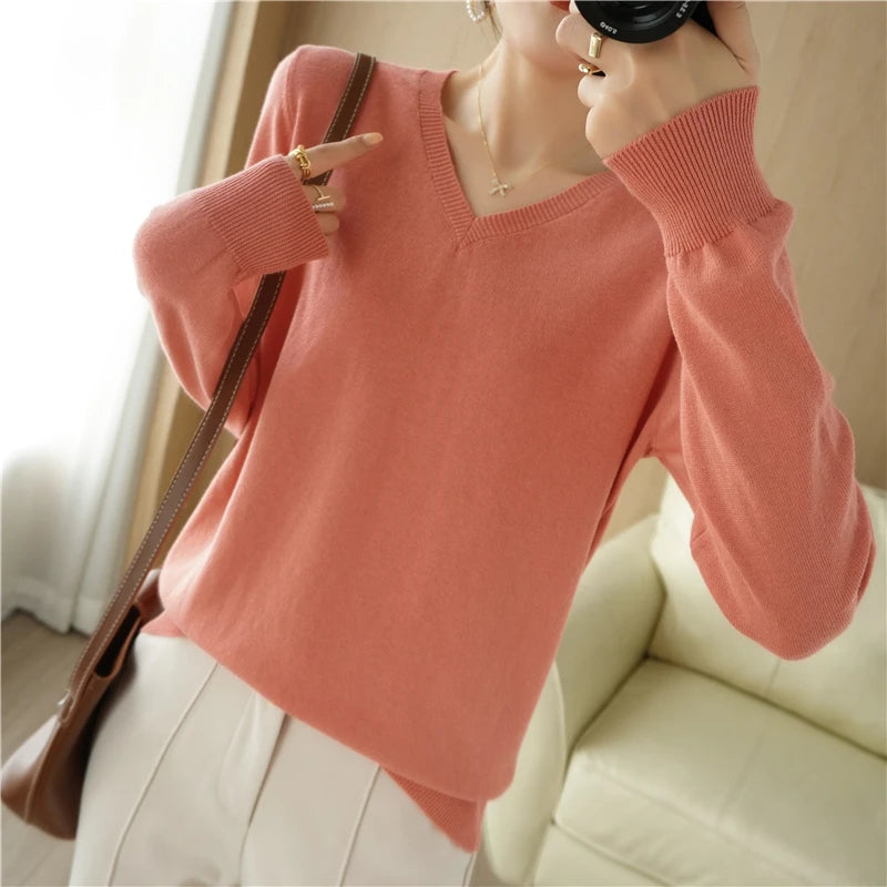 V-neck Knitted Sweater 100% Long Staple Cotton