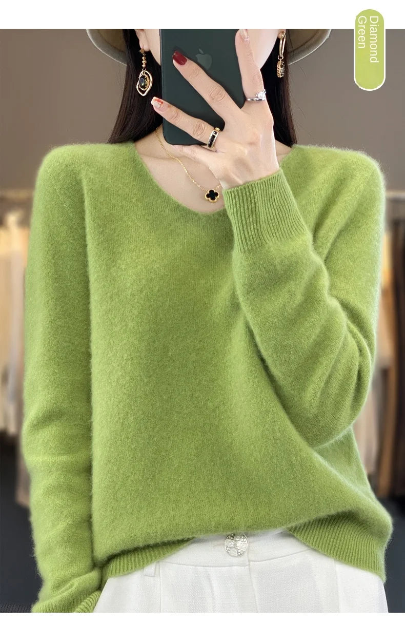 Merino Pure Wool V-neck Autumn And Winter Pullover Sweater