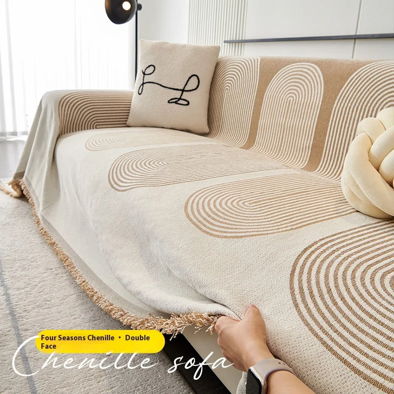 Nordic Chenille Sofa Cover Tassel Lace Blanket Cover For Sofa Full Cover L Shape Cover Sofa 3 Pcs 2 Seater
