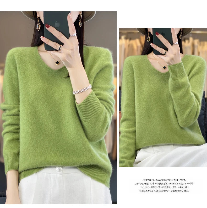 Merino Pure Wool V-neck Autumn And Winter Pullover Sweater