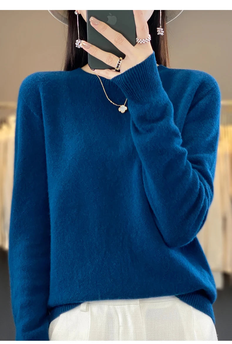 Wool Round Neck Top Fashion Versatile Knitted Loose Long Sleeve