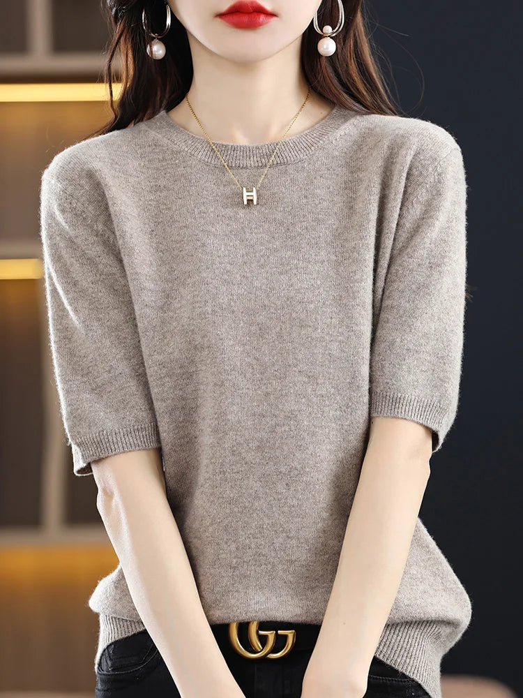 Merino Wool Short Sleeved Women's Sweater