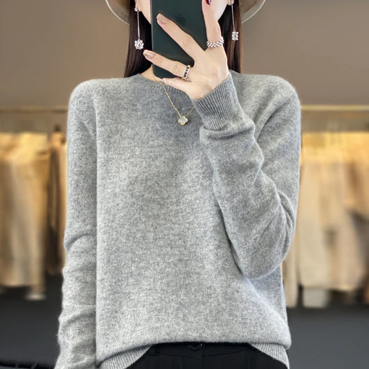 Wool Round Neck Top Fashion Versatile Knitted Loose Long Sleeve