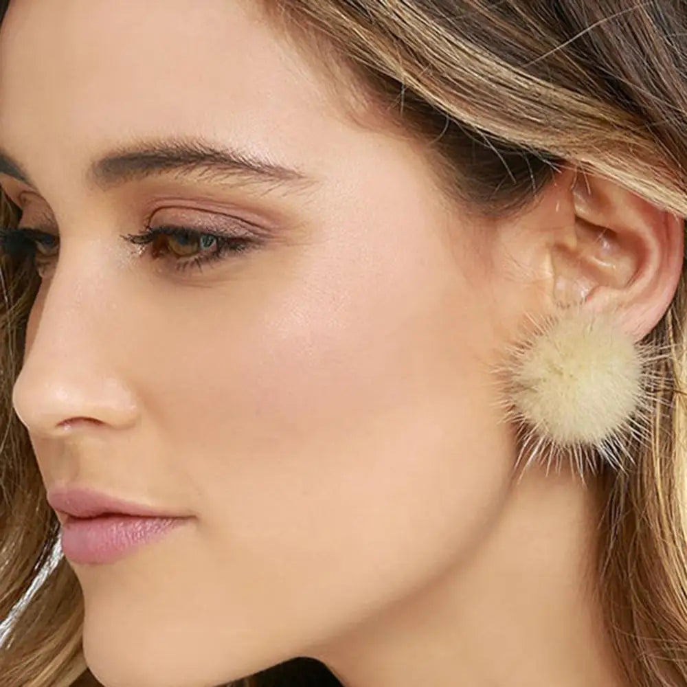 Women's Earrings Fashion Furry Fluffy Ball Stud Earrings Girls