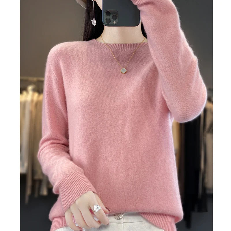 Wool Round Neck Top Fashion Versatile Knitted Loose Long Sleeve