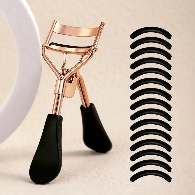 Portable Eyelash Curler with 15 Silicone Pads and Stainless Steel Eyelash Curler,