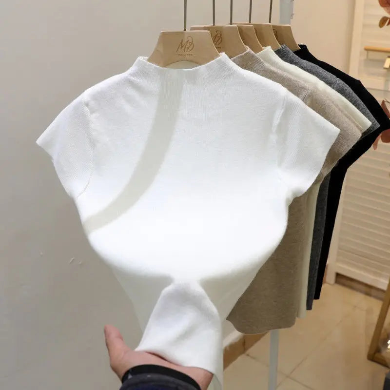 2025 Basic Turtleneck Solid Thin Summer Pullover