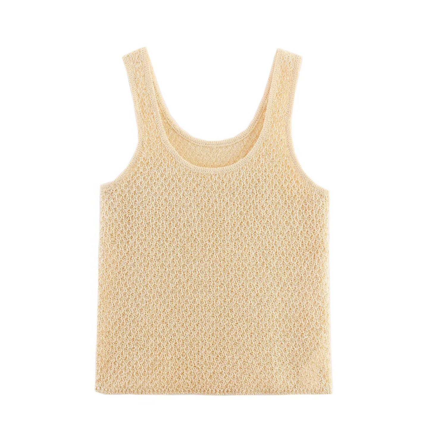 Simple Bead Decoration Round Neck Short Sleeve Knitted Top