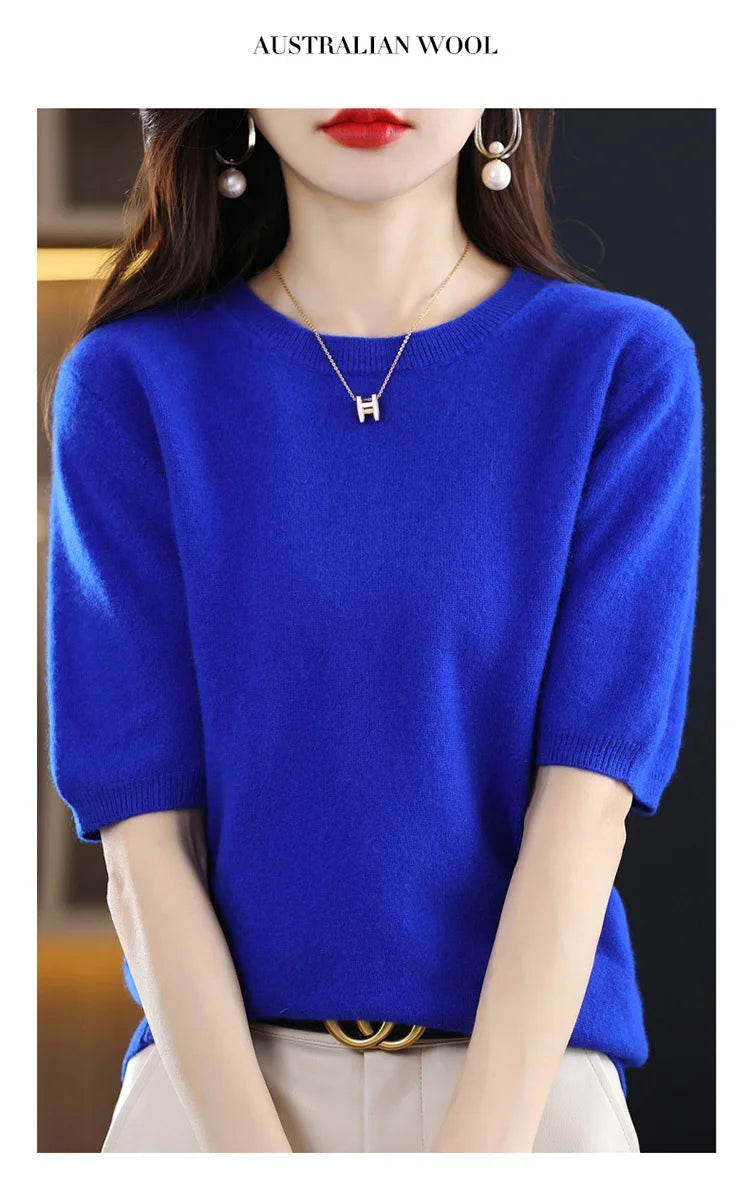 Merino Wool Short Sleeved Women's Sweater