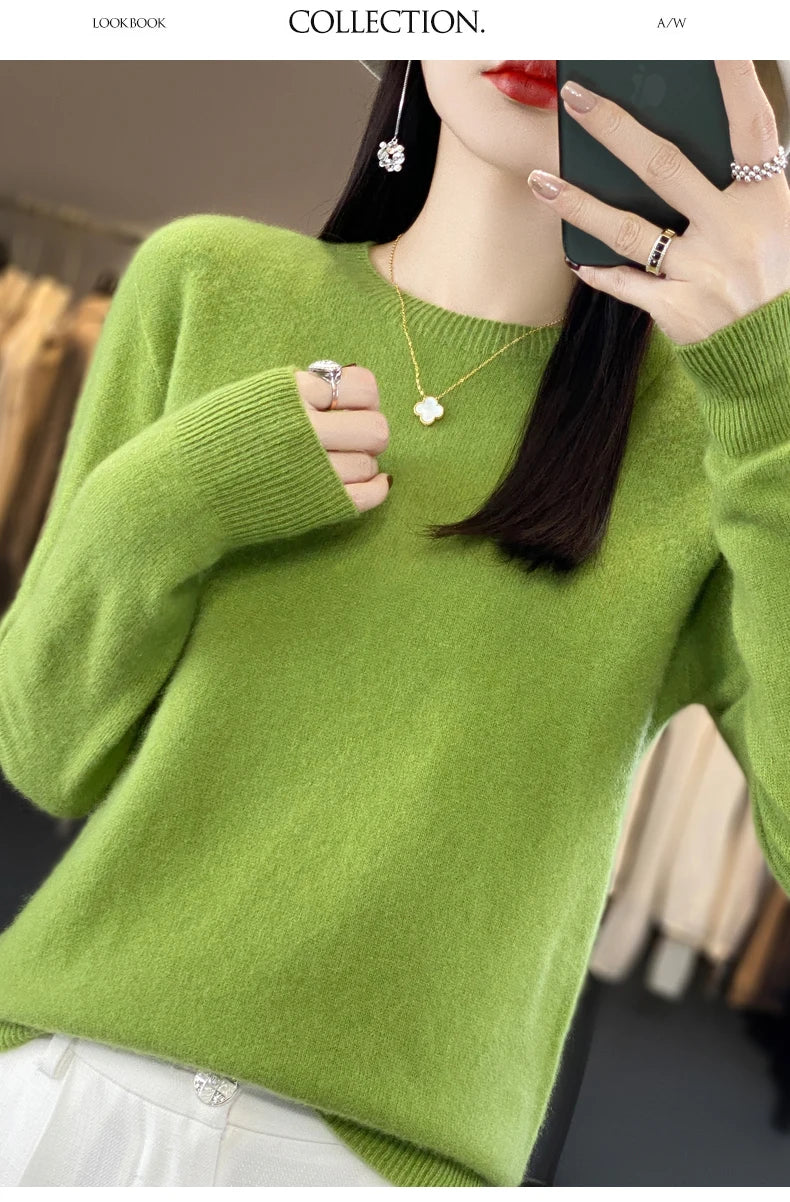 Wool Round Neck Top Fashion Versatile Knitted Loose Long Sleeve