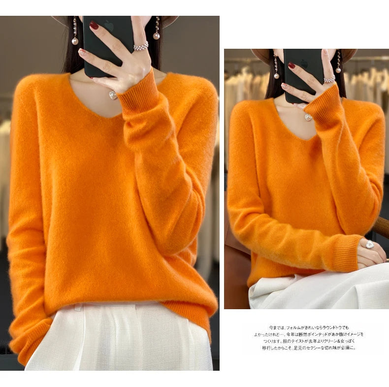 Merino Pure Wool V-neck Autumn And Winter Pullover Sweater