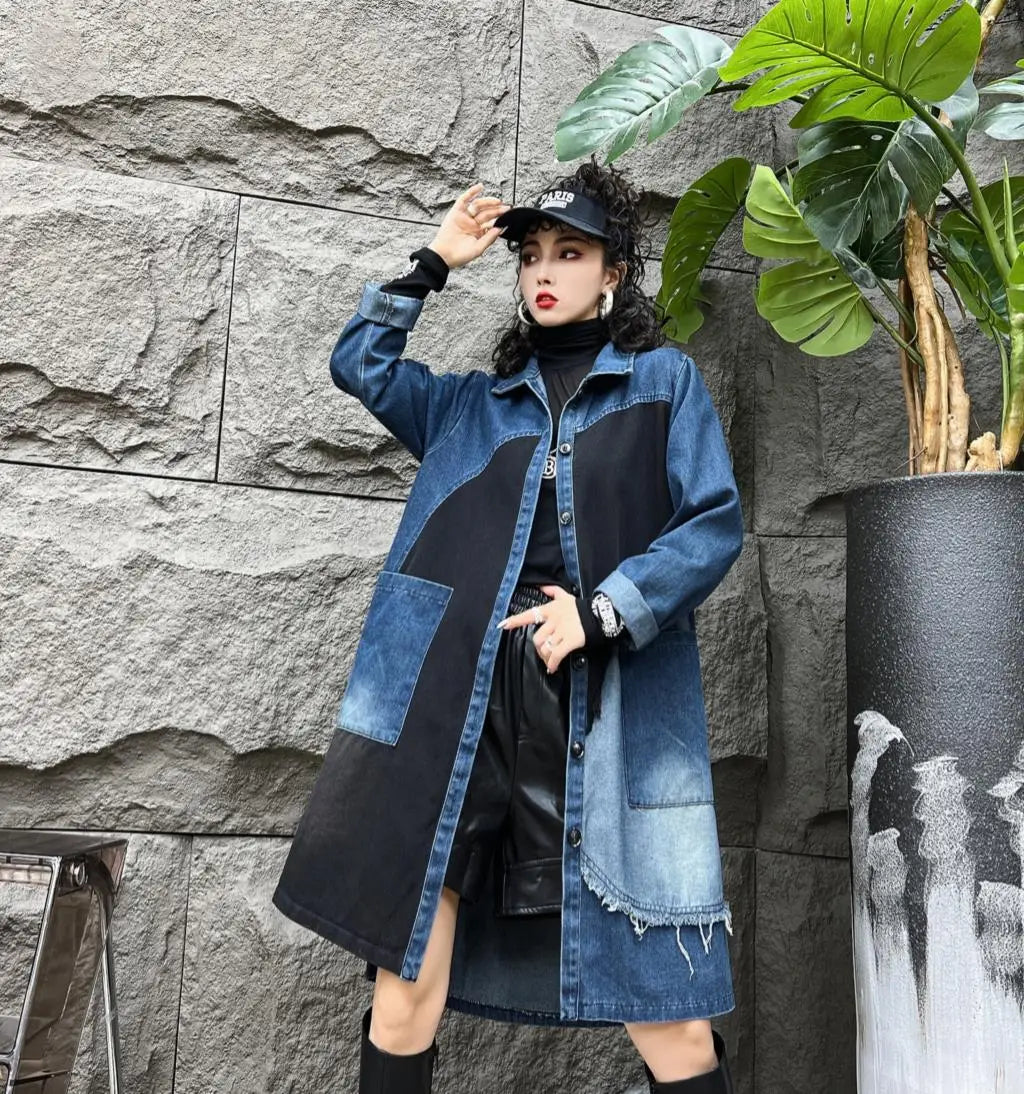 Oversized Denim Autumn Midi Trench Coat