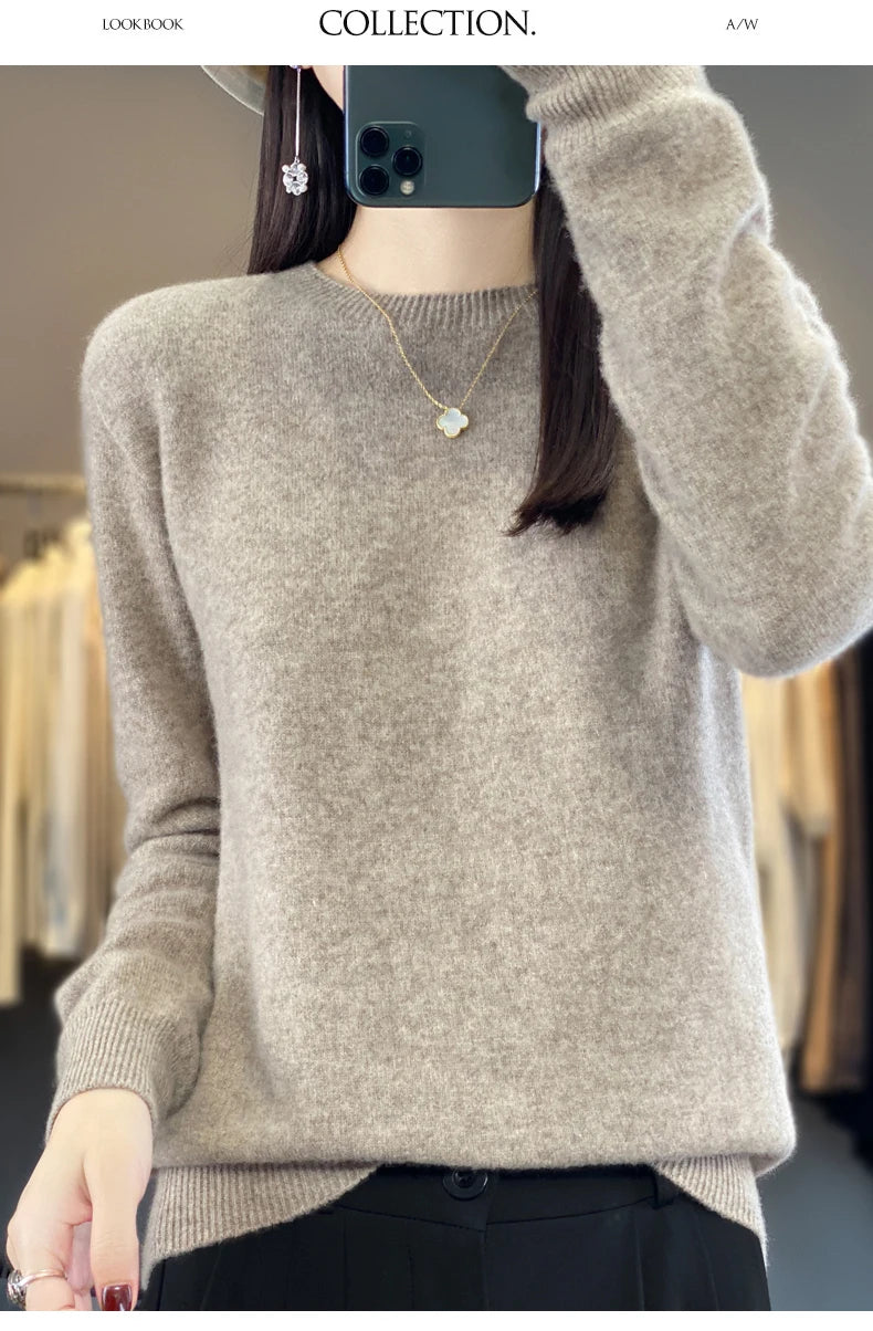 Wool Round Neck Top Fashion Versatile Knitted Loose Long Sleeve