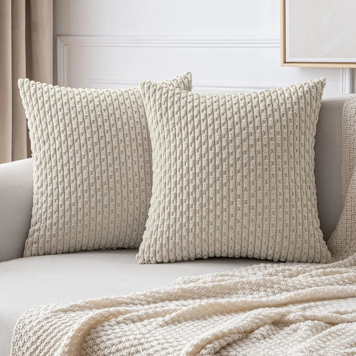 Fall Decorative Throw Pillow Covers Soft Corduroy Boho Striped Pillow Covers Pillowcases Farmhouse Home Decor for Couch Bed Sofa