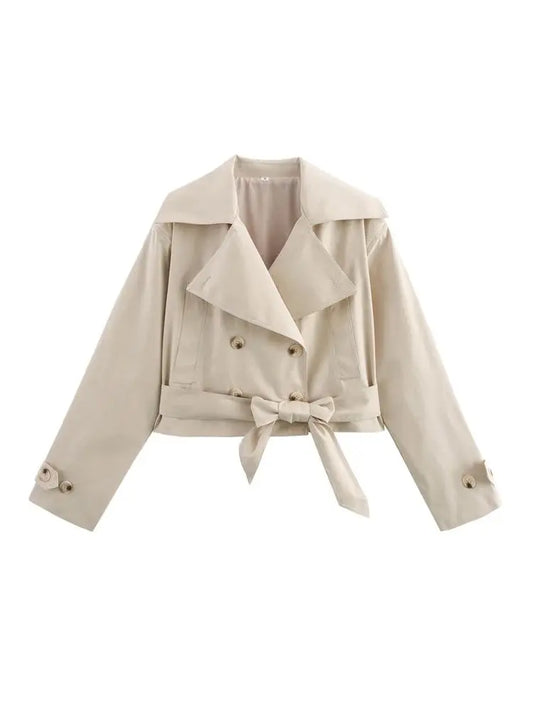 Crop Trench Coat for Women Fashion Belt