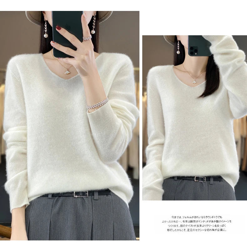 Merino Pure Wool V-neck Autumn And Winter Pullover Sweater