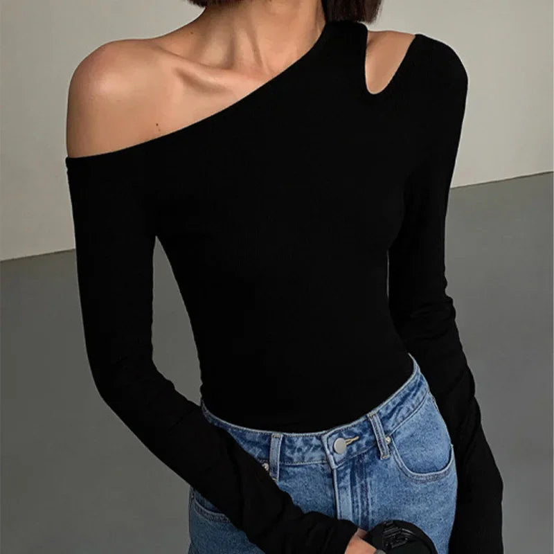 Collar Off-shoulder Long-sleeved