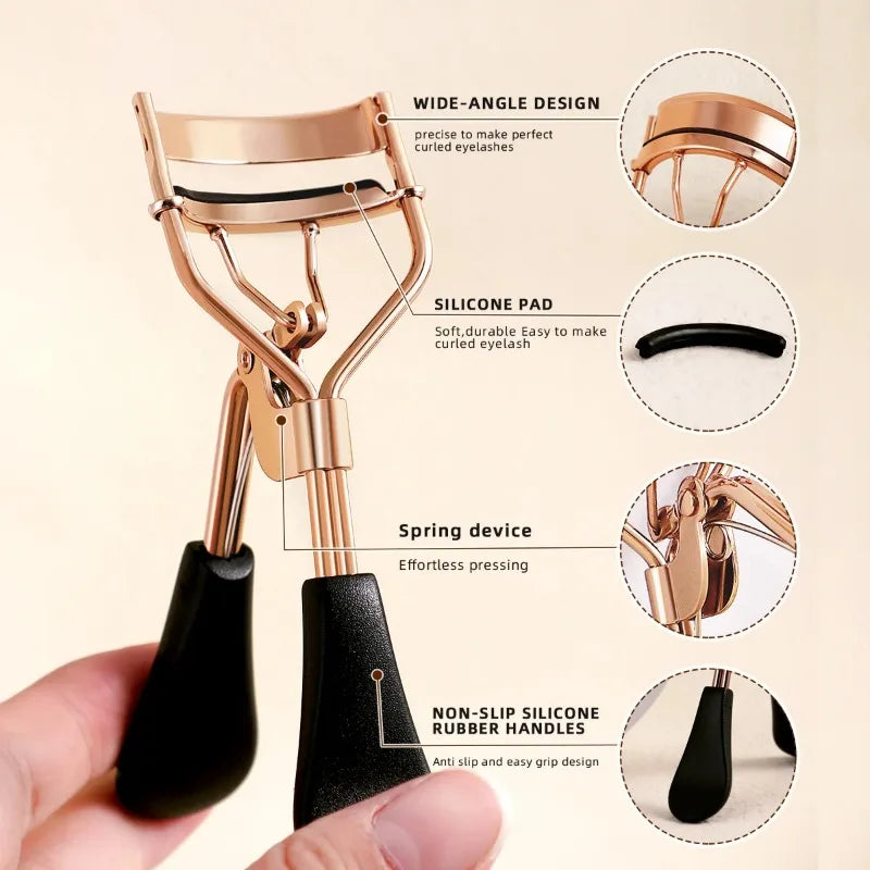 Portable Eyelash Curler with 15 Silicone Pads and Stainless Steel Eyelash Curler,