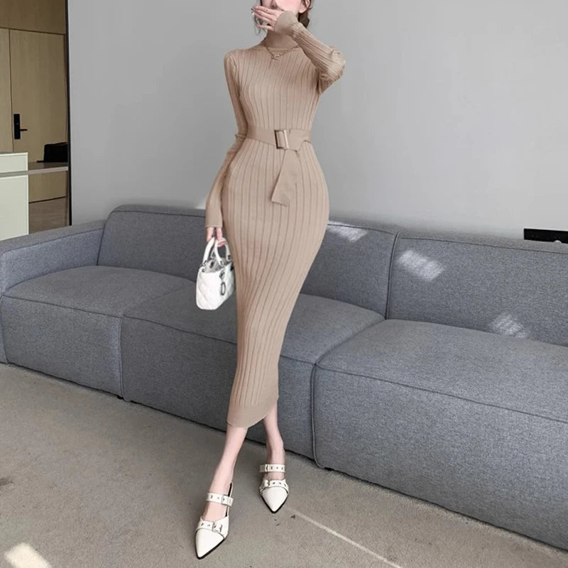 Maxi Dress 2024 Autumn Winter Turtleneck Sweater Dress
