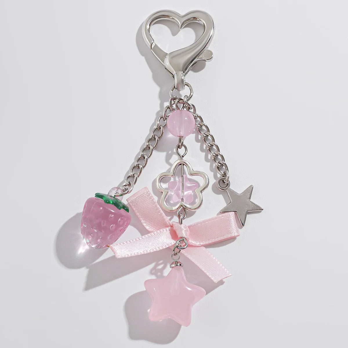 Y2K Fashion Flower Star Love Bow Strawberry Pendant Acrylic Keychain