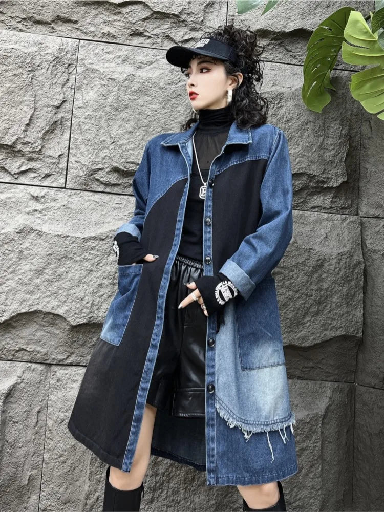 Oversized Denim Autumn Midi Trench Coat