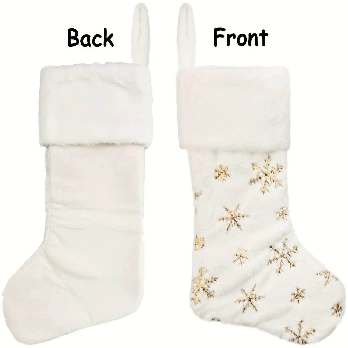 Christmas Stocking, 16 Inch Plush Faux Fur Sock with Snowflake Sequins, Holiday Tree Wall Fireplace Home Decor