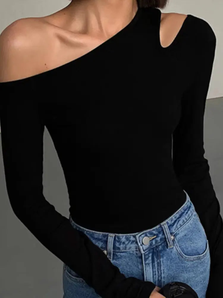 Collar Off-shoulder Long-sleeved