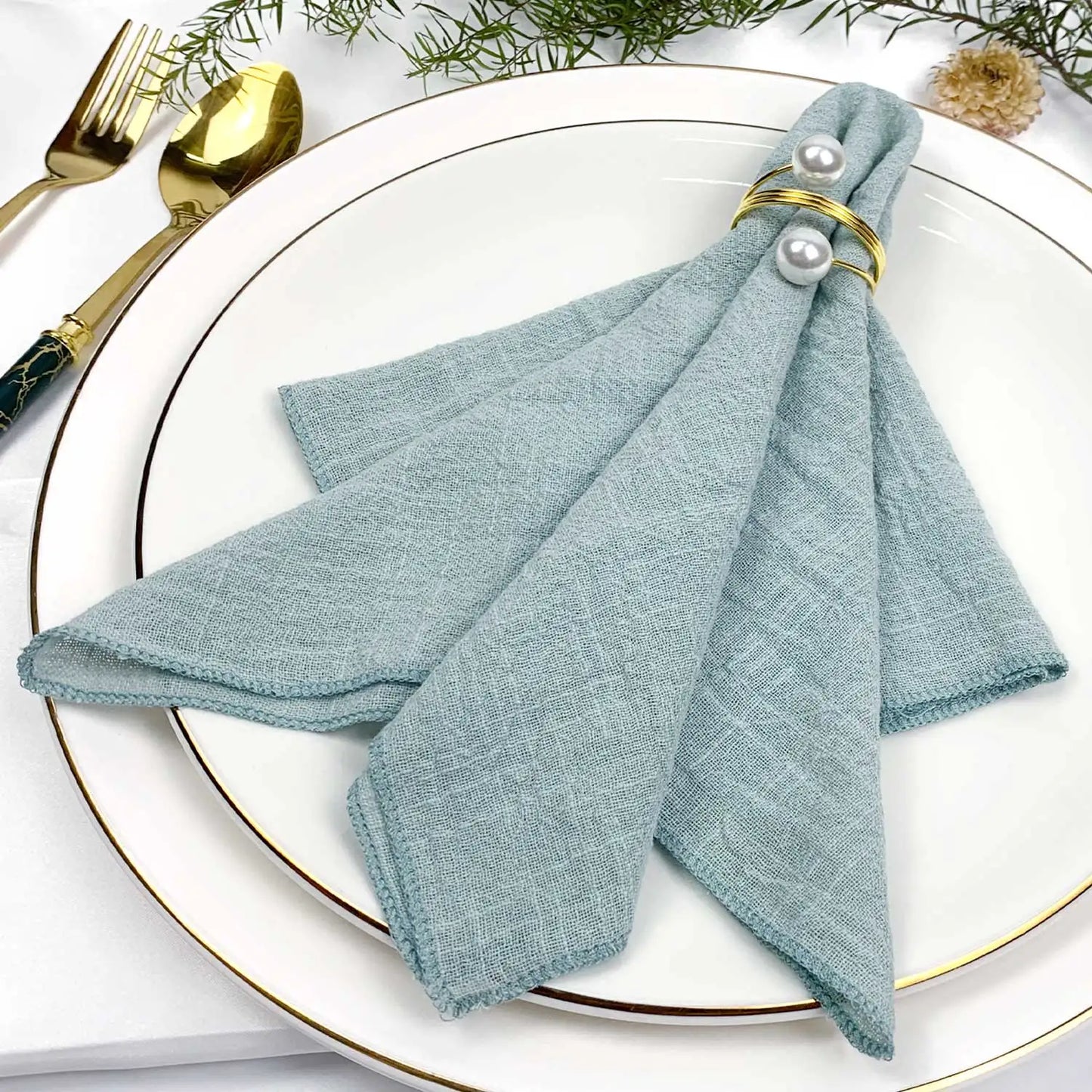 Set of 6 Cotton Cloth Napkins Gauze Sage Green 30x30cm